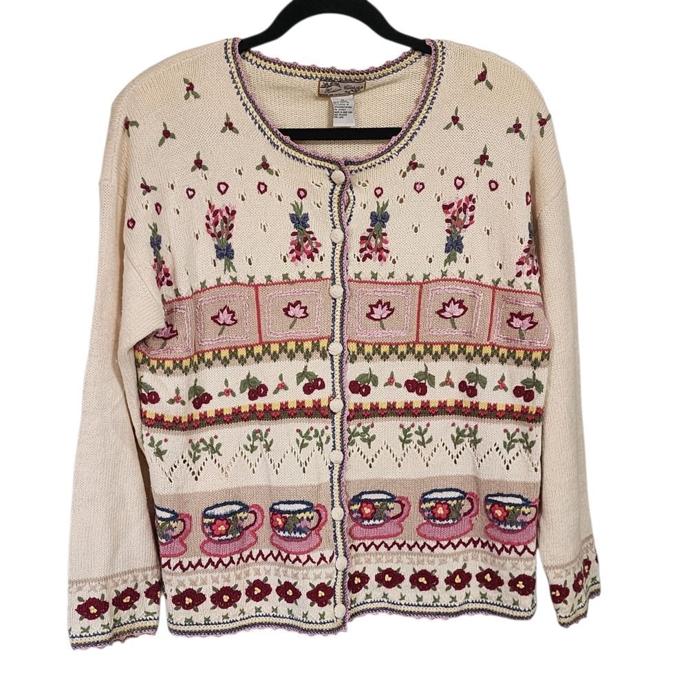 Vintage Sweater Cardigan M Button Up Embroidered Fair Ilse Cottage Country